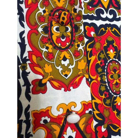 Vintage 1970s Bold Print Cotton dagger collar Shirt Boho Mod Festival medium - Picture 7 of 13